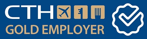 The CTH Gold Employers logo (blue version). This image is being used in the CTH News article announcing the Gold Employers programme.