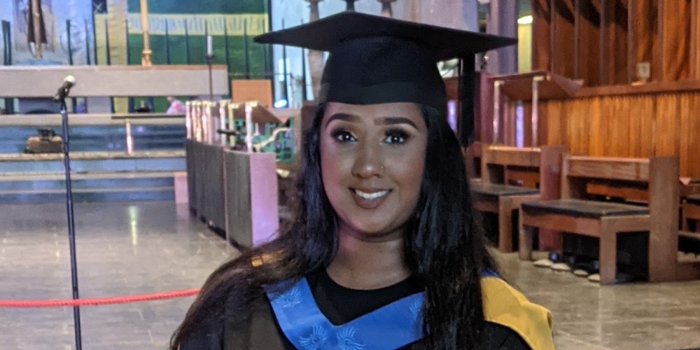 A female graduate of the CTH Level 6 Professional Diploma attending the Coventry University graduation ceremony.