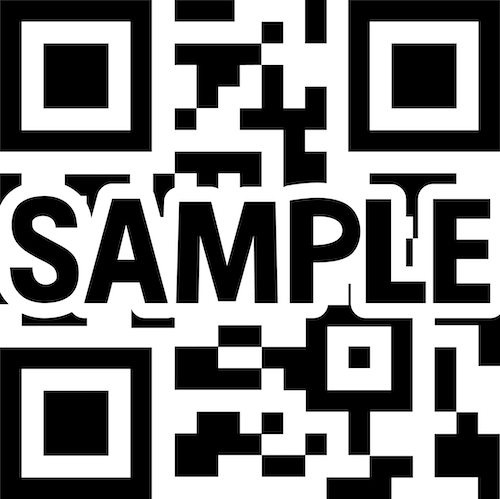 A sample image of a QR code, with the text 'sample' written on it.